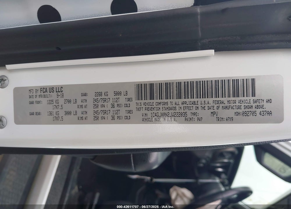 2018 JEEP WRANGLER / VIN: 1C4GJXAN2JW222035