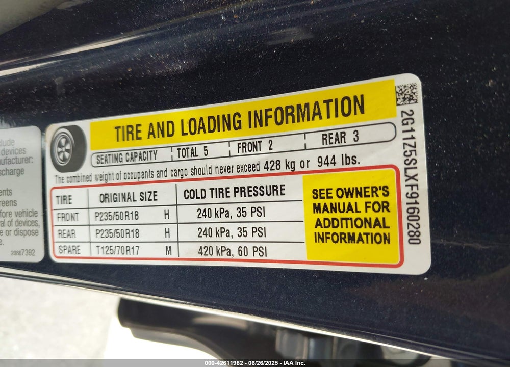 2015 CHEVROLET IMPALA LS VIN: 2G11Z5SLXF9160280