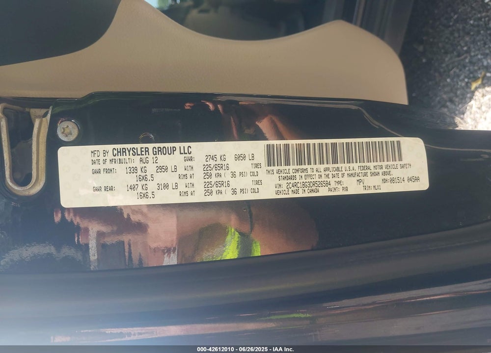 2013 CHRYSLER TOWN & COUNTRY TOURING VIN: 2C4RC1BG3DR526584