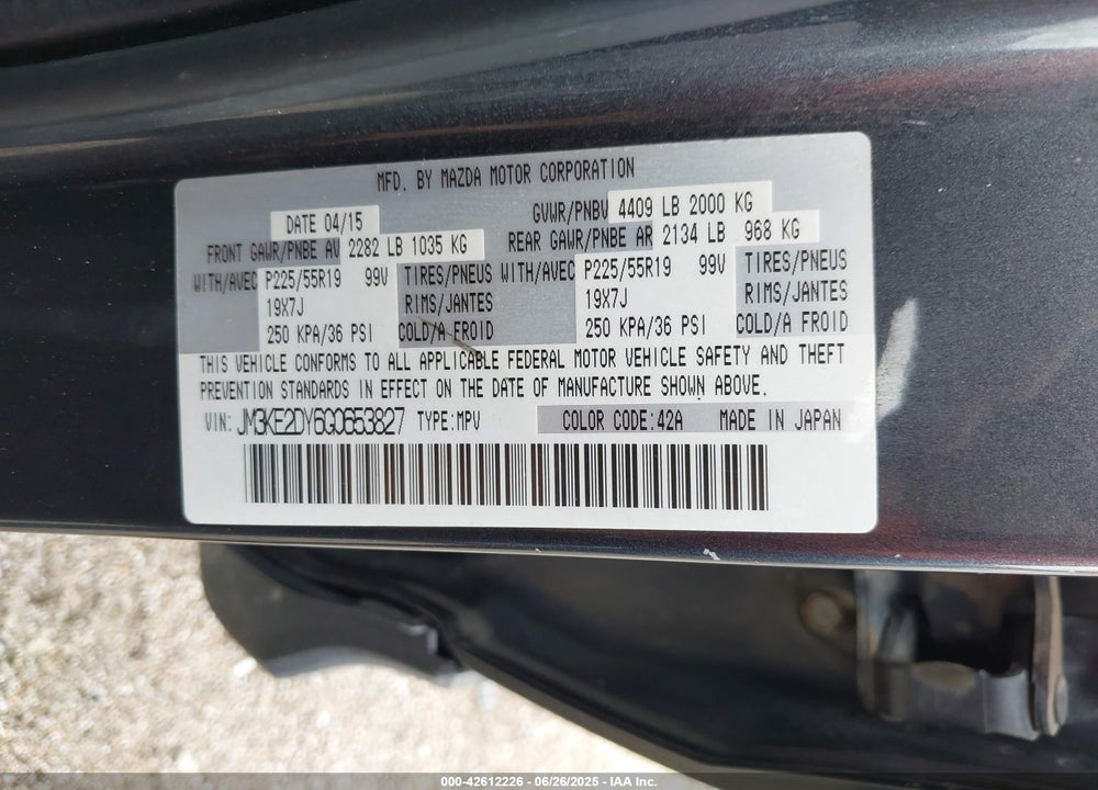 2016 MAZDA CX-5 VIN: JM3KE2DY6G0653827