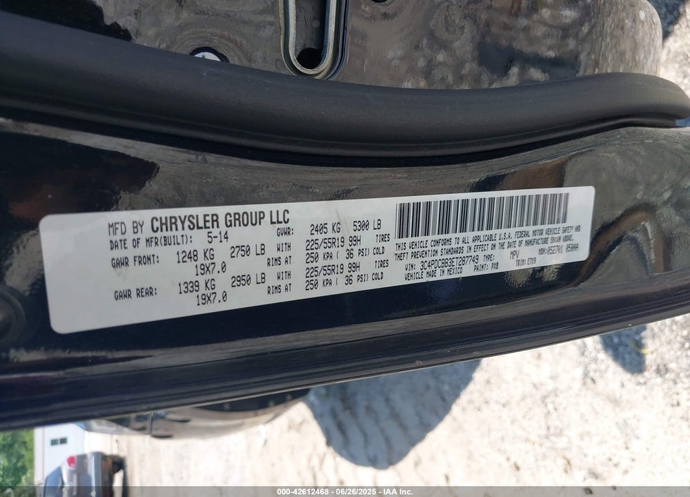 2014 DODGE JOURNEY SXT VIN: 3C4PDCBB3ET287749