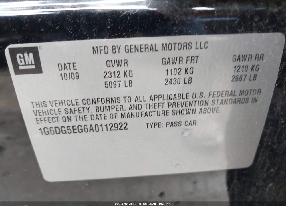 2010 CADILLAC CTS LUXURY VIN: 1G6DG5EG6A0112922