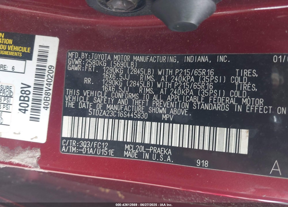 2006 TOYOTA SIENNA VIN: 5TDZA23C16S445830