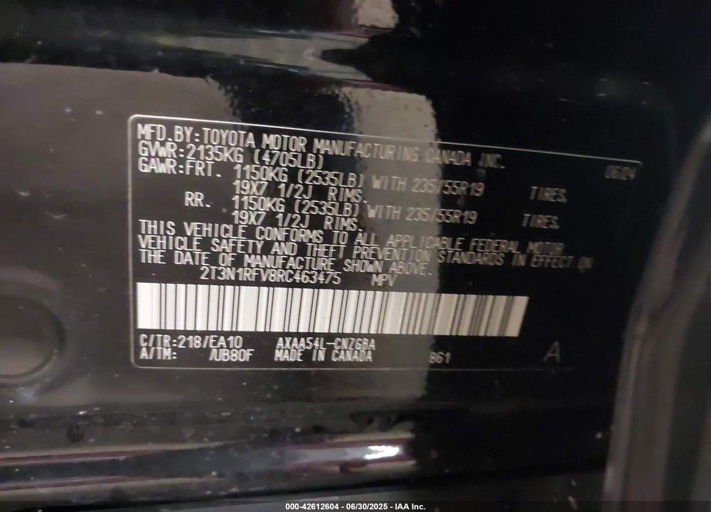 2024 TOYOTA RAV4 VIN: 2T3N1RFV8RC463475