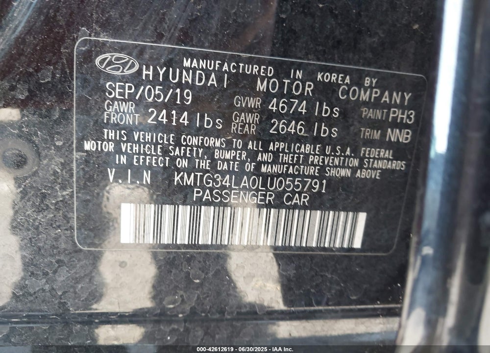 2020 GENESIS G70 VIN: KMTG34LA0LU055791