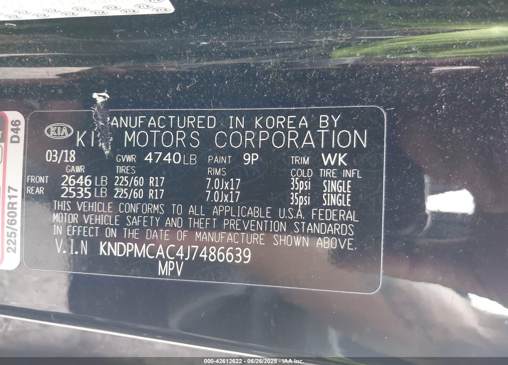 2018 KIA SPORTAGE LX VIN: KNDPMCAC4J7486639