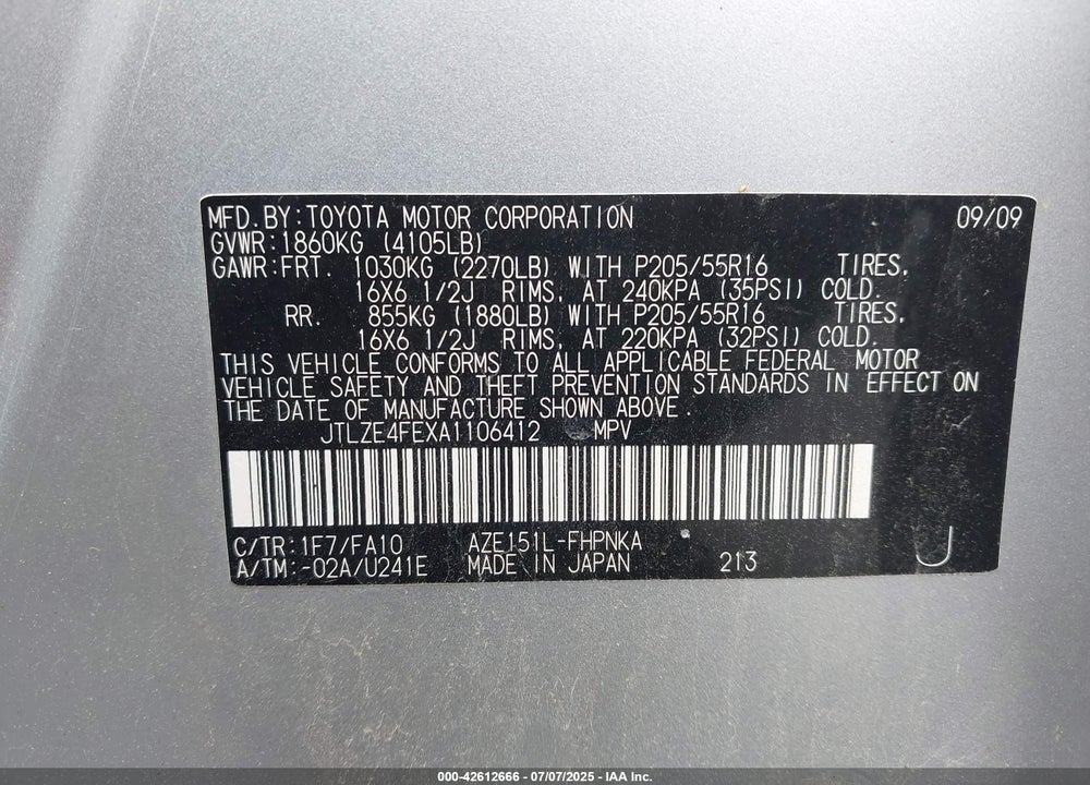 2010 SCION XB VIN: JTLZE4FEXA1106412