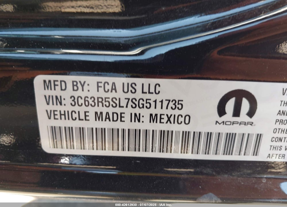 2025 RAM 2500 LIMITED 4X4 6'4 BOX VIN: 3C63R5SL7SG511735