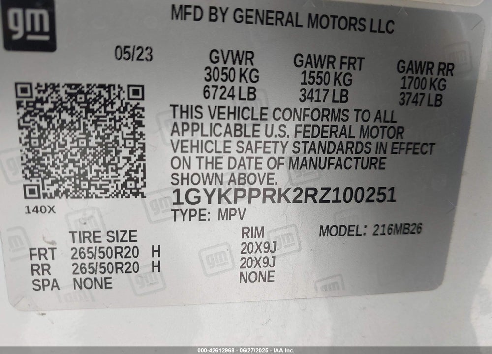 2024 CADILLAC LYRIQ VIN: 1GYKPPRK2RZ100251