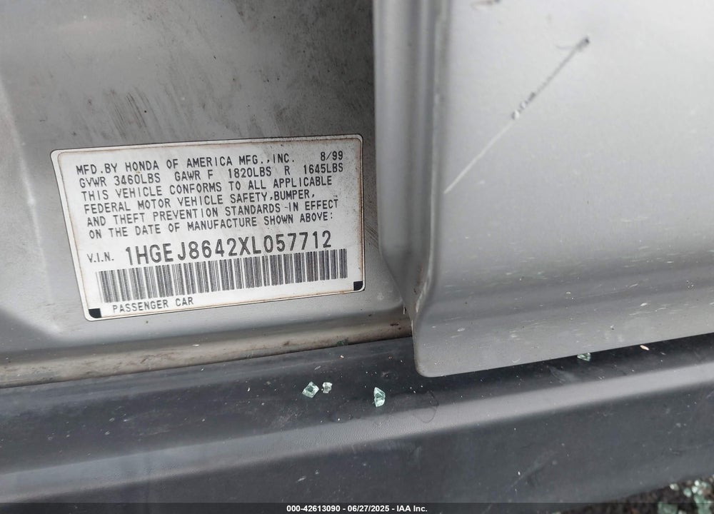 1999 HONDA CIVIC EX VIN: 1HGEJ8642XL057712