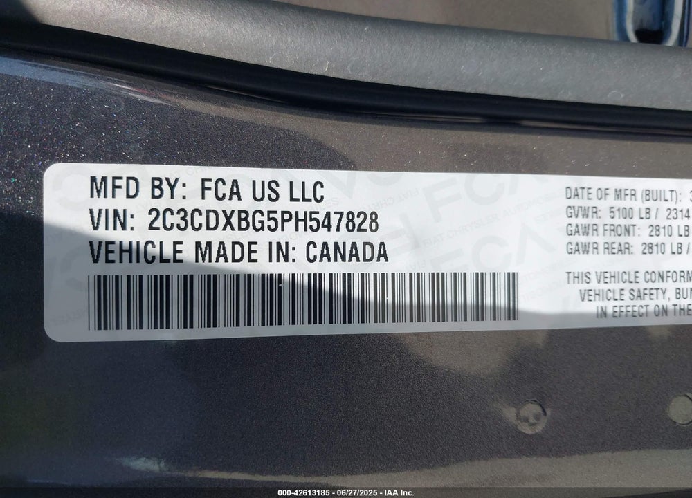 2023 DODGE CHARGER VIN: 2C3CDXBG5PH547828