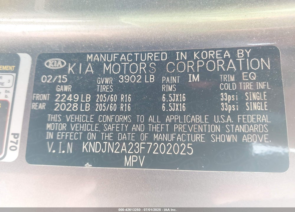 2015 KIA SOUL VIN: KNDJN2A23F7202025