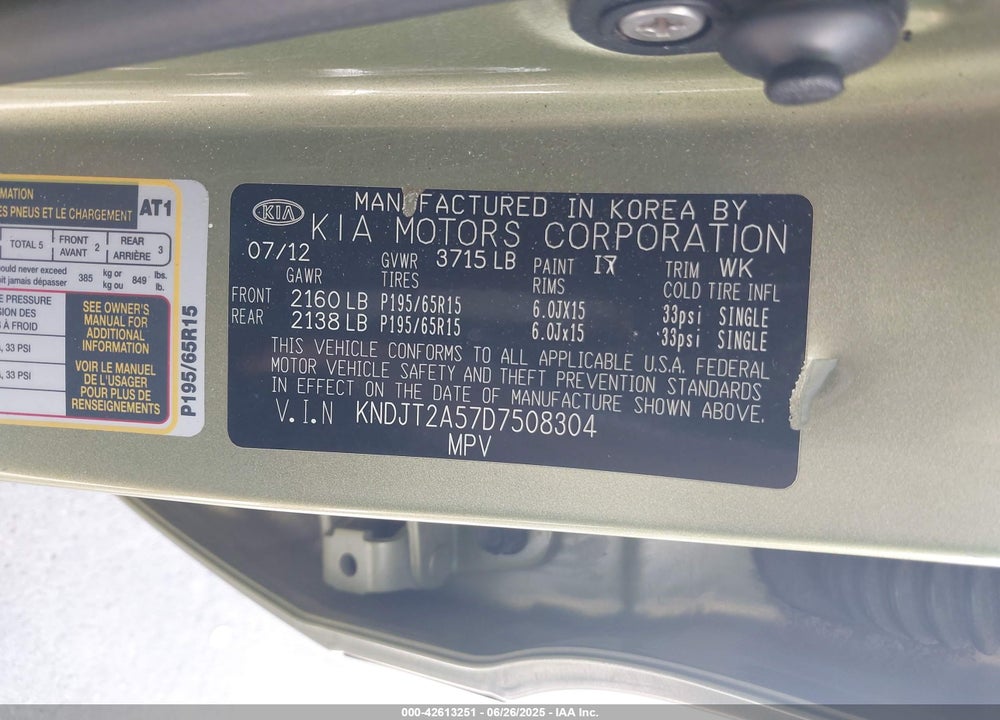 2013 KIA SOUL VIN: KNDJT2A57D7508304