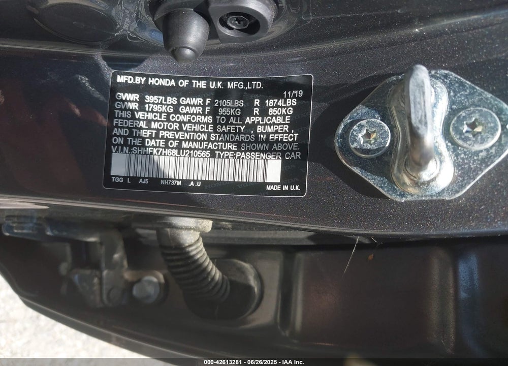 2020 HONDA CIVIC VIN: SHHFK7H68LU210565