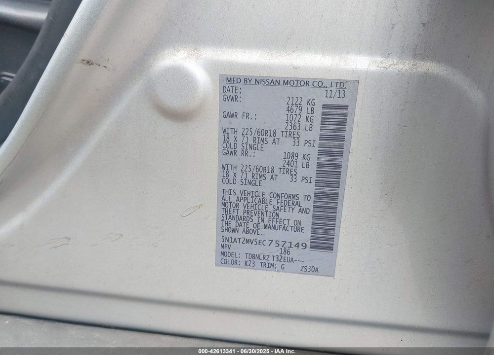 2014 NISSAN ROGUE VIN: 5N1AT2MV5EC757149