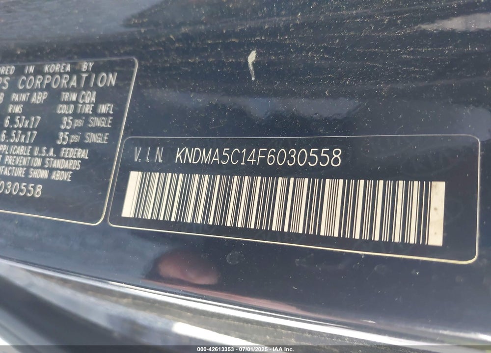 2015 KIA SEDONA L VIN: KNDMA5C14F6030558