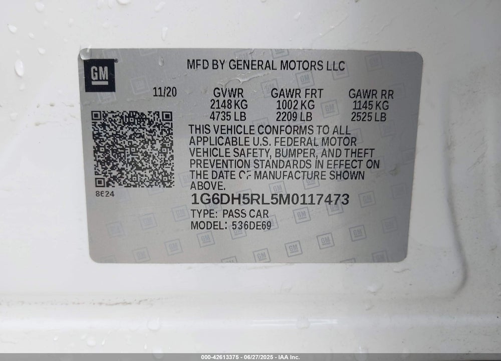 2021 CADILLAC CT4 VIN: 1G6DH5RL5M0117473