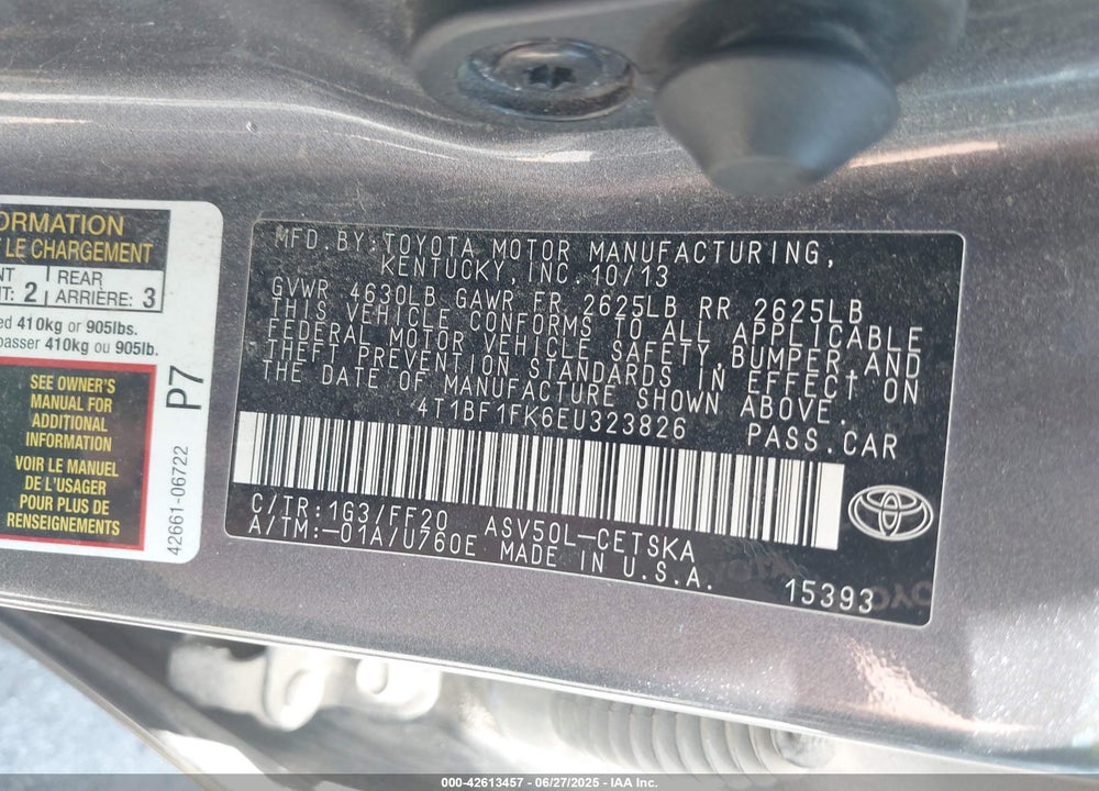 2014 TOYOTA CAMRY VIN: 4T1BF1FK6EU323826