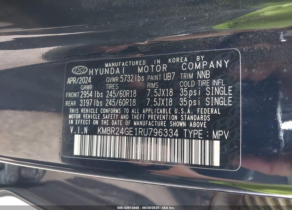 2024 HYUNDAI PALISADE VIN: KM8R24GE1RU796334