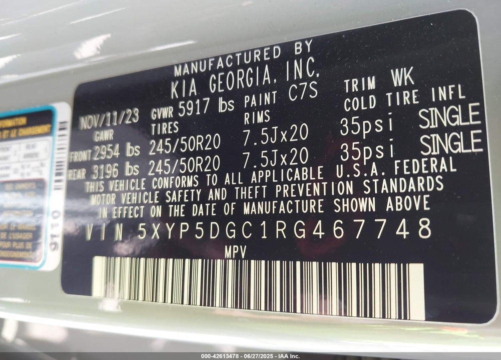 2024 KIA TELLURIDE VIN: 5XYP5DGC1RG467748