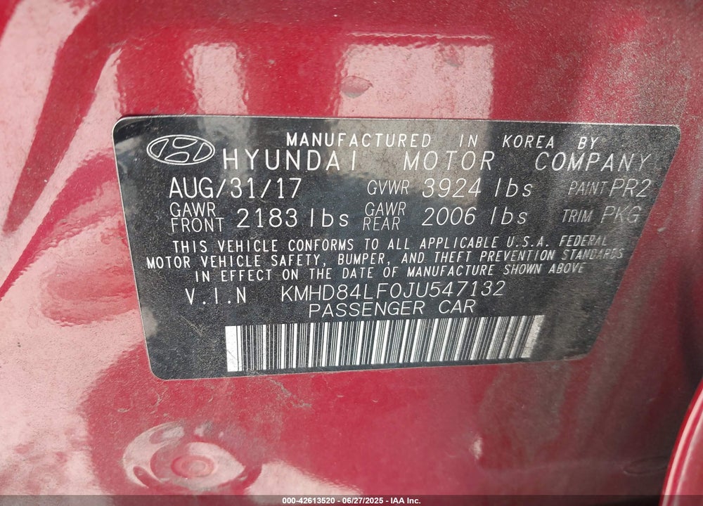 2018 HYUNDAI ELANTRA VIN: KMHD84LF0JU547132
