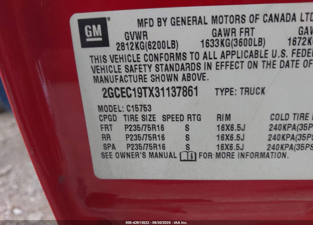 2003 CHEVROLET SILVERADO 1500 LS VIN: 2GCEC19TX31137861