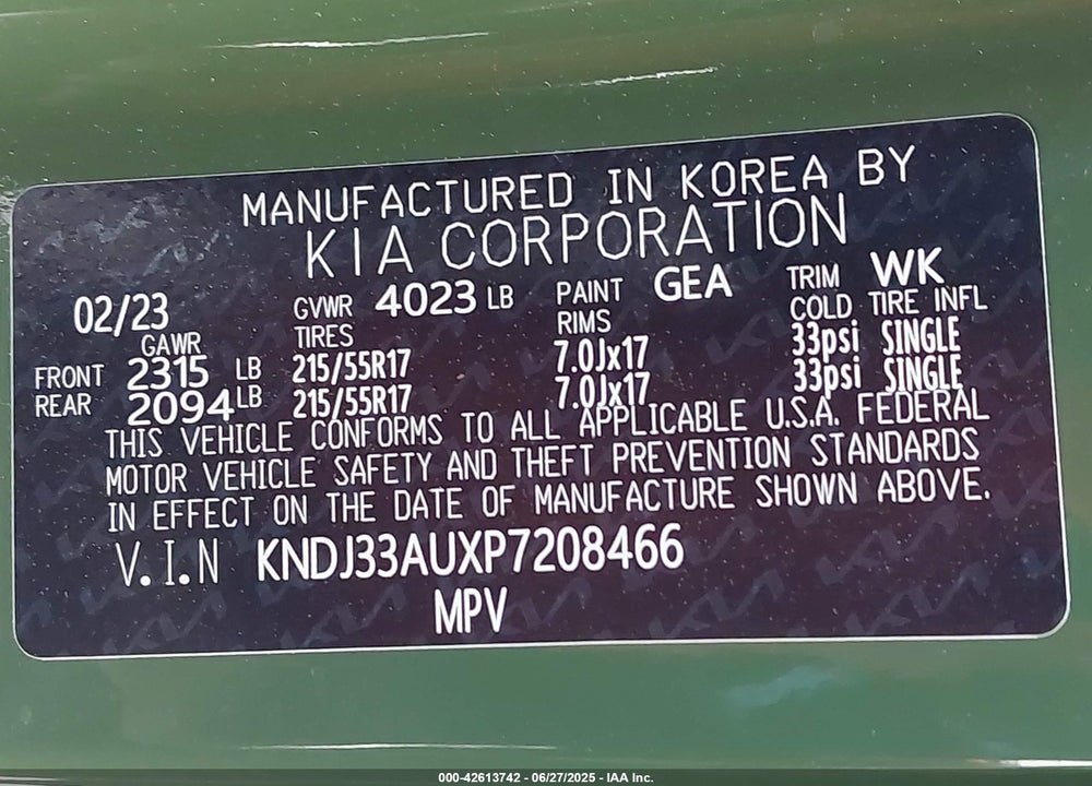 2023 KIA SOUL VIN: KNDJ33AUXP7208466