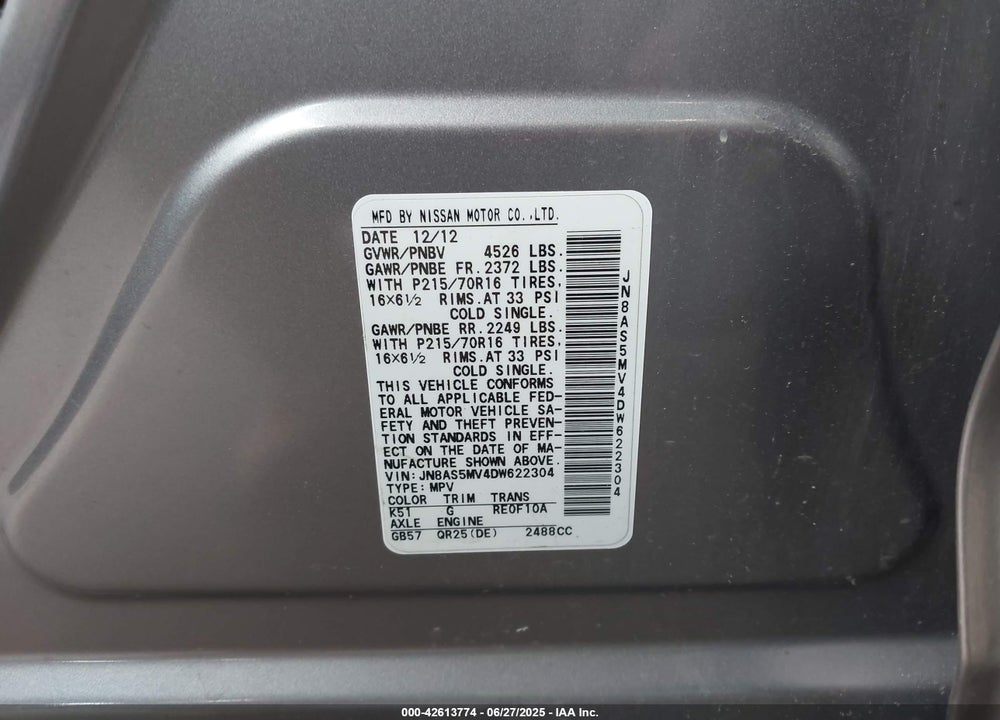 2013 NISSAN ROGUE VIN: JN8AS5MV4DW622304
