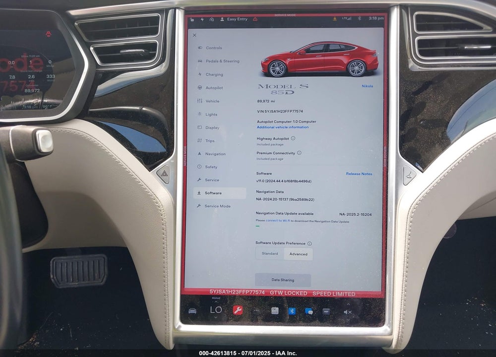 2015 TESLA MODEL S 70D/85D/P85D VIN: 5YJSA1H23FFP77574