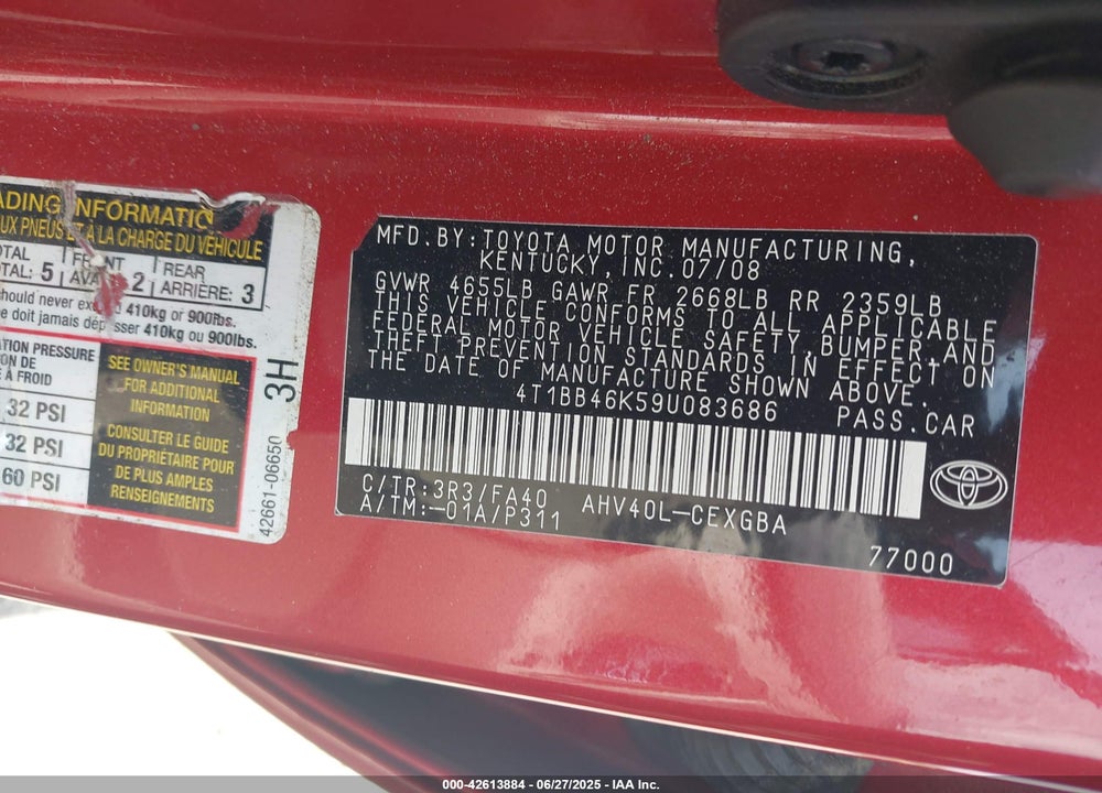2009 TOYOTA CAMRY HYBRID VIN: 4T1BB46K59U083686
