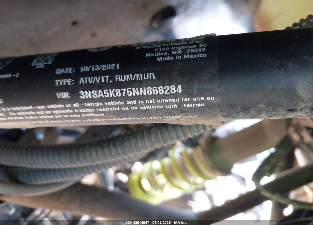 2022 POLARIS RZR TRAIL ULTIMATE VIN: 3NSA5K875NN868284