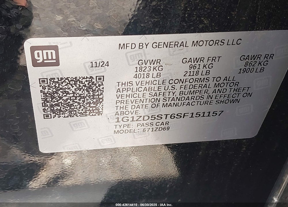 2025 CHEVROLET MALIBU FWD 1LT VIN: 1G1ZD5ST6SF151157