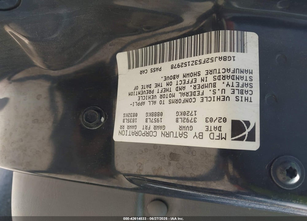 2003 SATURN ION 2 VIN: 1G8AJ52F53Z152978