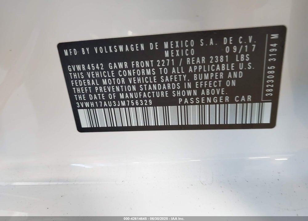 2018 VOLKSWAGEN GOLF ALLTRACK VIN: 3VWH17AU3JM756329