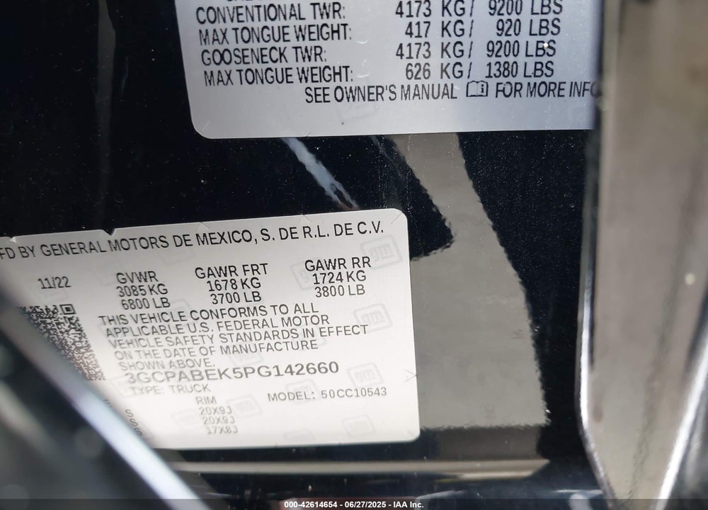 2023 CHEVROLET SILVERADO 1500 VIN: 3GCPABEK5PG142660