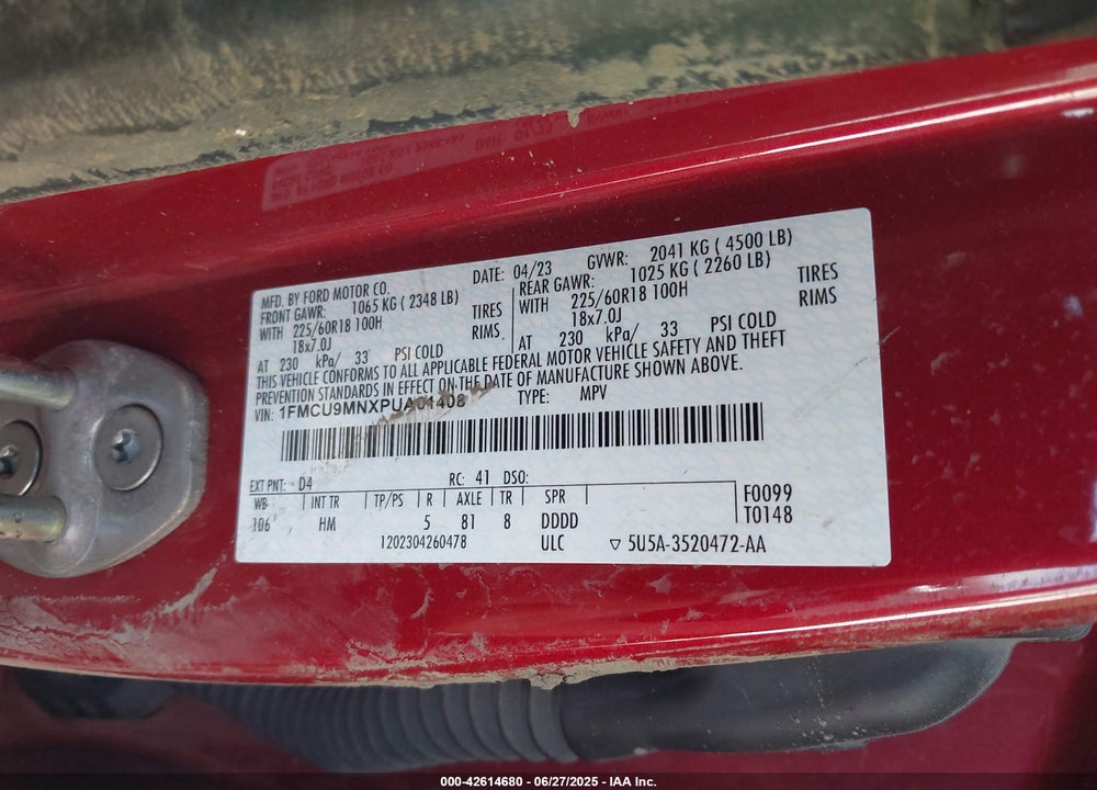 2023 FORD ESCAPE VIN: 1FMCU9MNXPUA01408