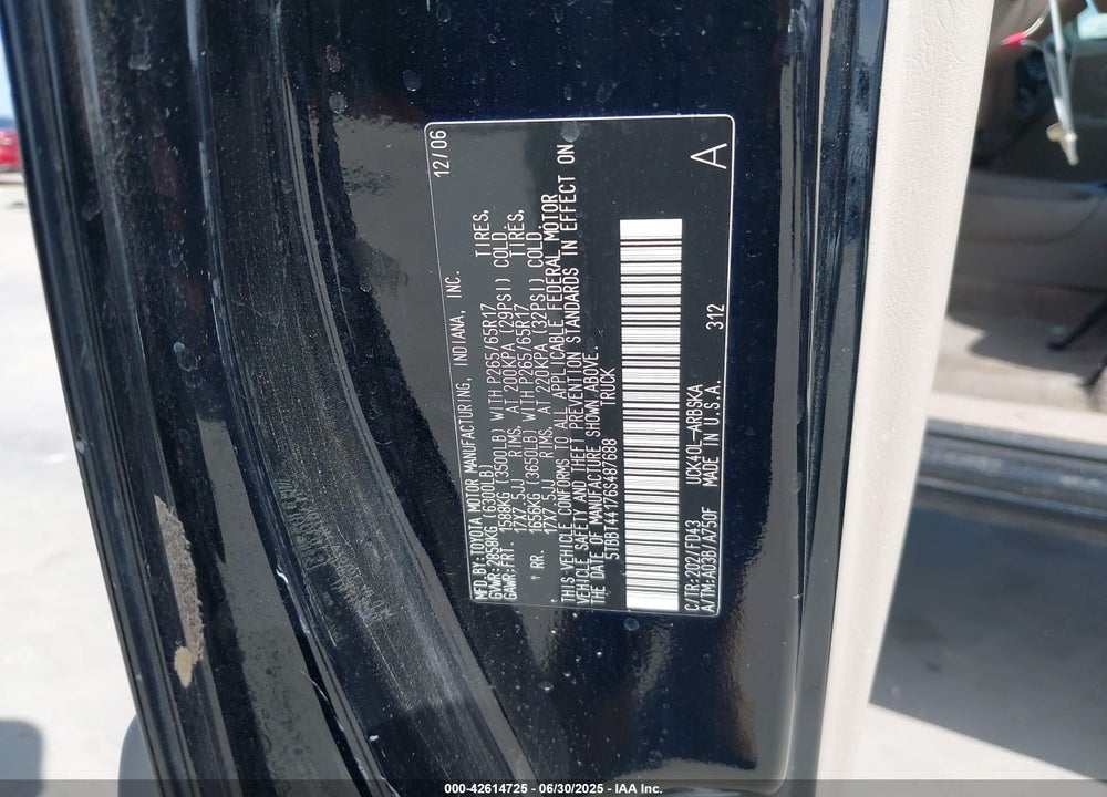 2006 TOYOTA TUNDRA SR5 V8 VIN: 5TBBT44176S487688