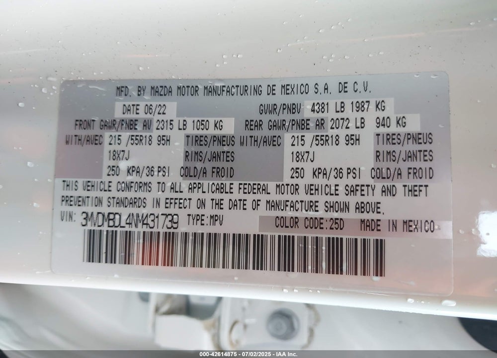 2022 MAZDA CX-30 VIN: 3MVDMBDL4NM431739