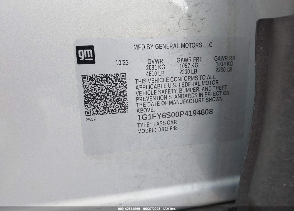 2023 CHEVROLET BOLT EUV VIN: 1G1FY6S00P4194608
