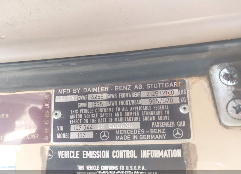 1980 MERCEDES-BENZ 450 VIN: 10704412060630