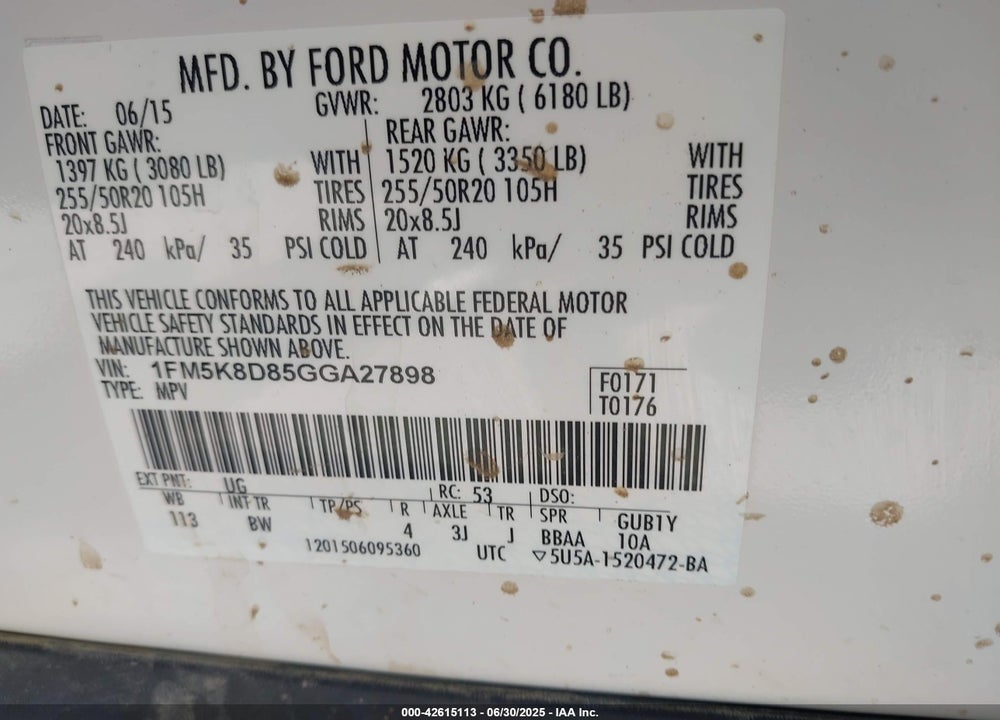 2016 FORD EXPLORER XLT VIN: 1FM5K8D85GGA27898