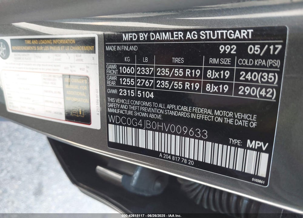 2017 MERCEDES-BENZ GLC 300 VIN: WDC0G4JB0HV009633