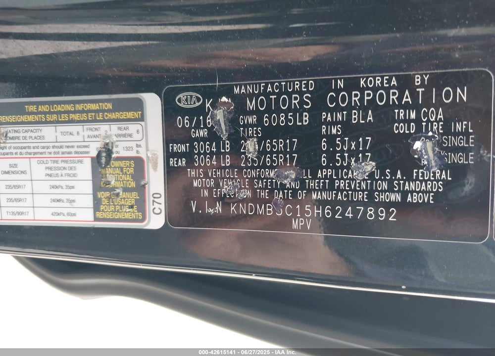 2017 KIA SEDONA LX VIN: KNDMB5C15H6247892