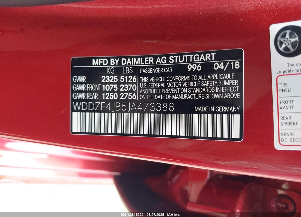 2018 MERCEDES-BENZ E 300 VIN: WDDZF4JB5JA473388
