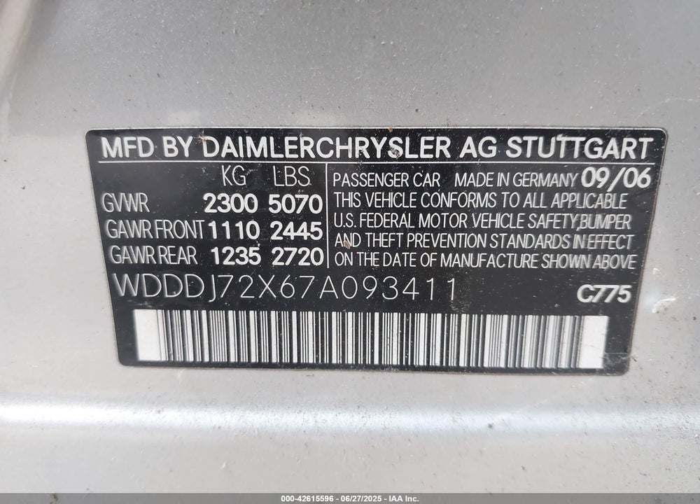 2007 MERCEDES-BENZ CLS 550 VIN: WDDDJ72X67A093411
