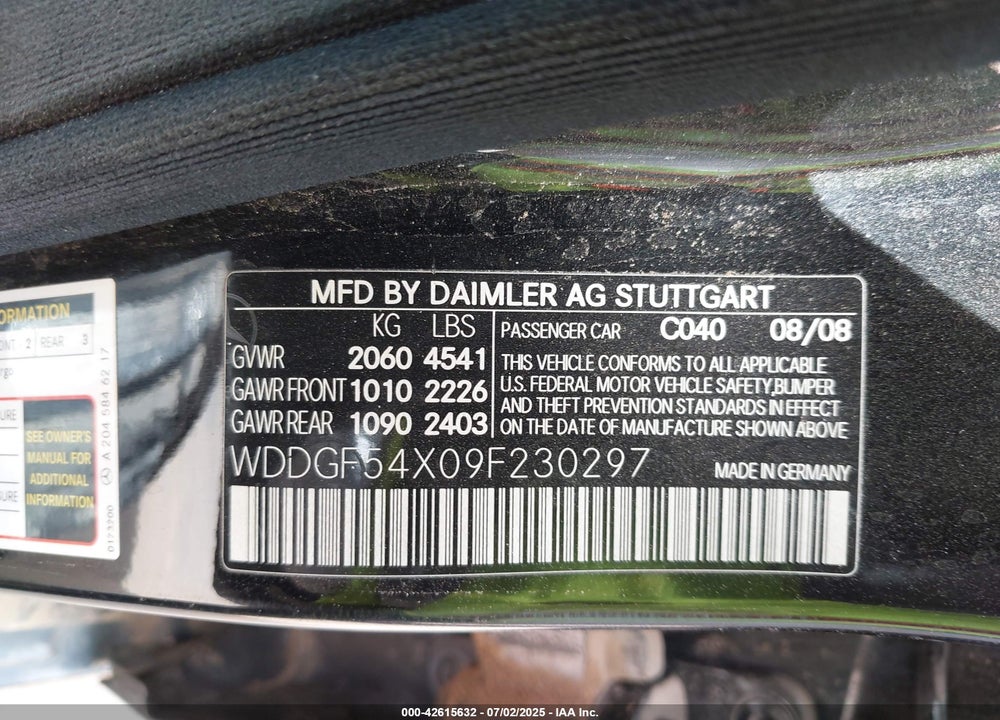 2009 MERCEDES-BENZ C 300 LUXURY/SPORT VIN: WDDGF54X09F230297