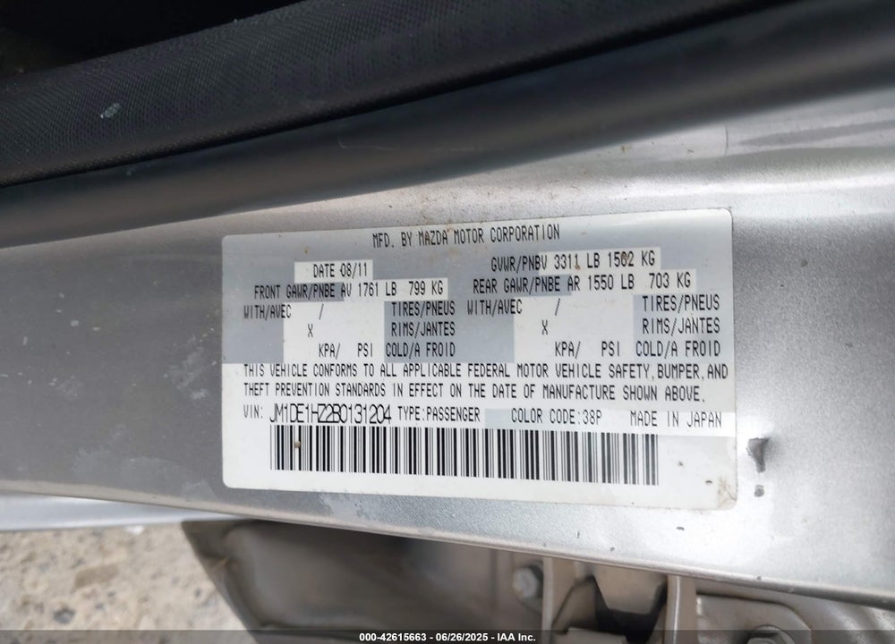 2011 MAZDA 2 TOURING VIN: JM1DE1HZ2B0131204