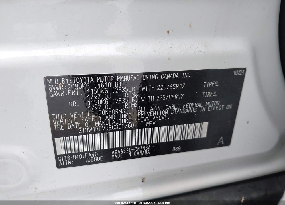 2024 TOYOTA RAV4 VIN: 2T3W1RFV9RC300760