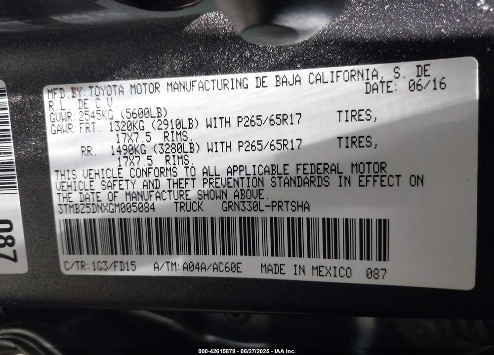 2016 TOYOTA TACOMA VIN: 3TMBZ5DNXGM005084