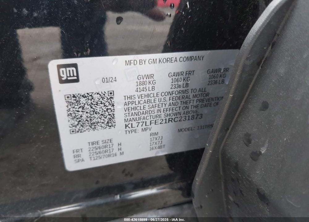 2024 CHEVROLET TRAX VIN: KL77LFE21RC231873